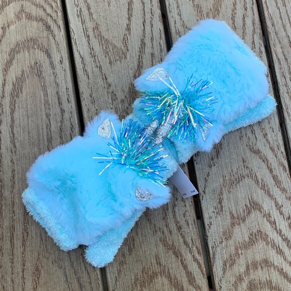 Justice Fuzzy Fingerless Faux Fur Mittens with Unicorn Covering NWT - Picture 5 of 13